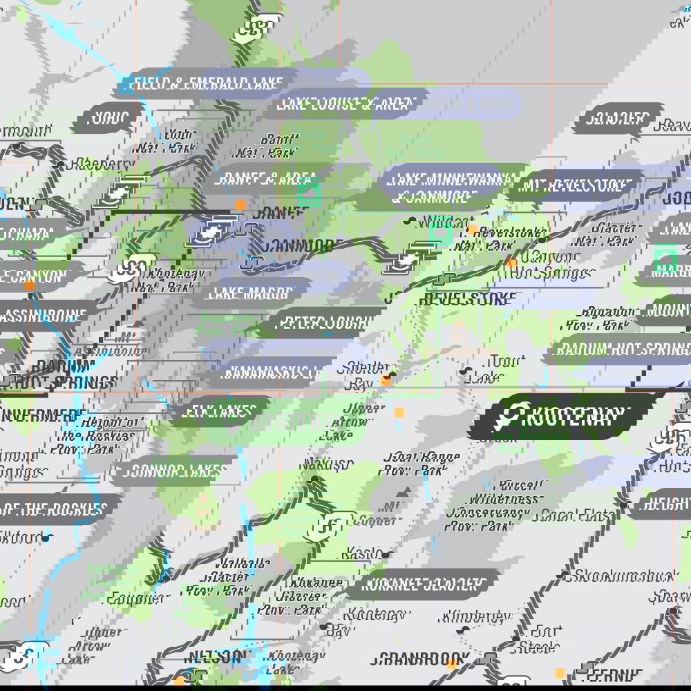 Kootenay National Park BC - Park Map