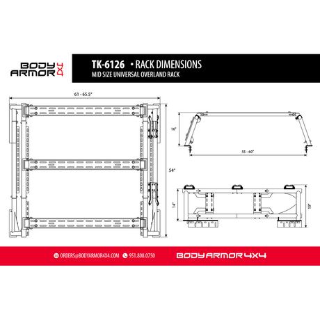 Body Armor 4x4 MID SIZE UNIVERSAL OVERLAND RACK TK-6126 Body Armor 4x4