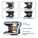 LED Headlight Assembly Dual Beam Projector Black For 2018-2020 Ford F150 13th Gen