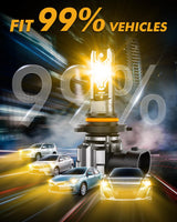 🆕H10 9145 9140 HB3 LED Fog Light/DRL Bulbs 50W 10000LM 3000K Golden Yellow Q5 Series | 2 Bulbs