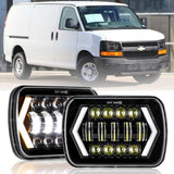 7x6 Inch LED Projector Headlights + H4 LED Headlight Brightness Intensifier Wiring Harness for Chevrolet Express Cargo Van 1500/2500/3500
