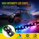 2Pcs 3FT RGB LED Whip Lights with Turn Signal & Brake Light + RGB LED Rock Lights Set with Bluetooth Controlled