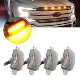 (4pcs/set) LED Front Hood Grille Lights Raptor Style Amber Light Fit for Pickup Truck Off-Road SUV (Amber Shell/ Smoked Shell)