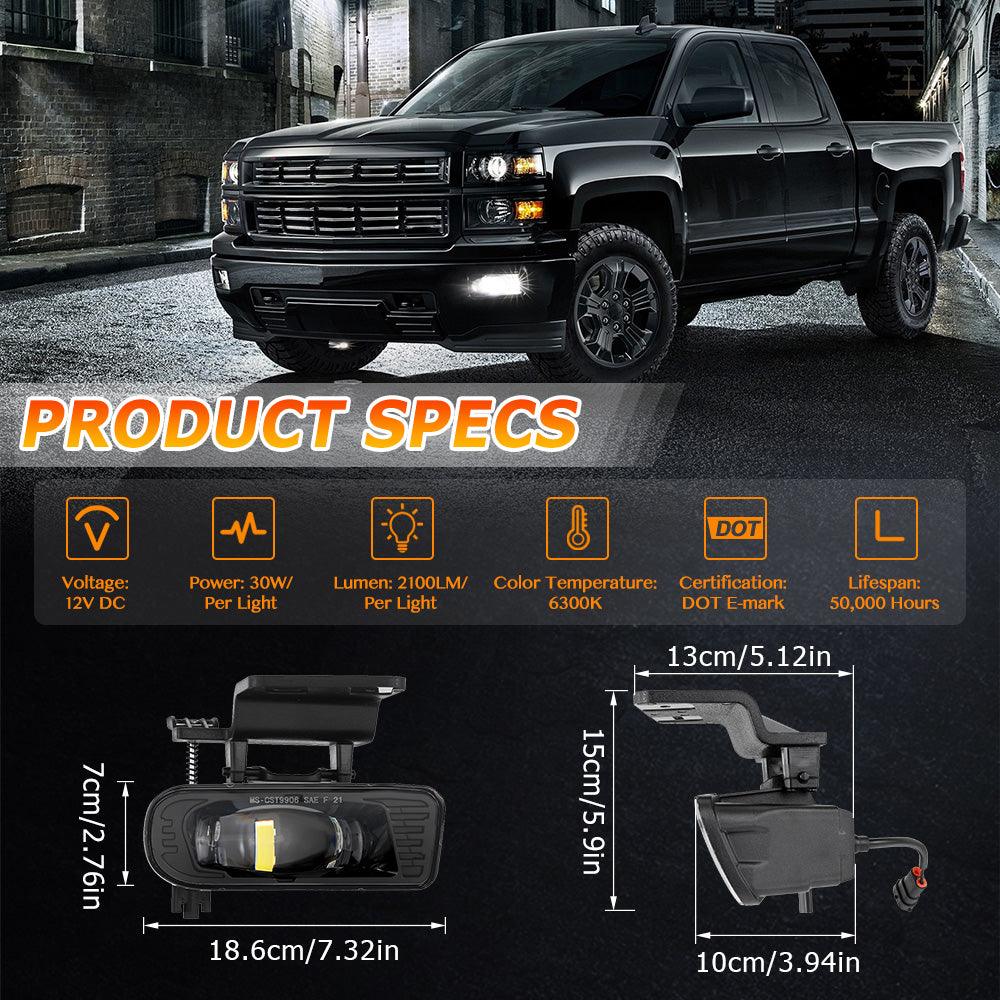 (2pcs/set) 60W DOT Approved LED Fog Lights fit for Chevrolet Silverado 1500/2500 1999 2000 2001 2002, 1500HD/2500HD/3500 2001 2002