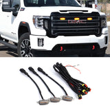 (3pcs/set)  LED Front Grille Lights Raptor Style Amber Light Fit for GMC Sierra 2500 HD 2016-2021 (Amber shell/ Smoked shell）