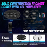 RGBW LED Rock Lights Kit with Bluetooth APP & Wireless Remote Control, Multicolor Neon Underglow Lights with Brake Light function for ATV UTV