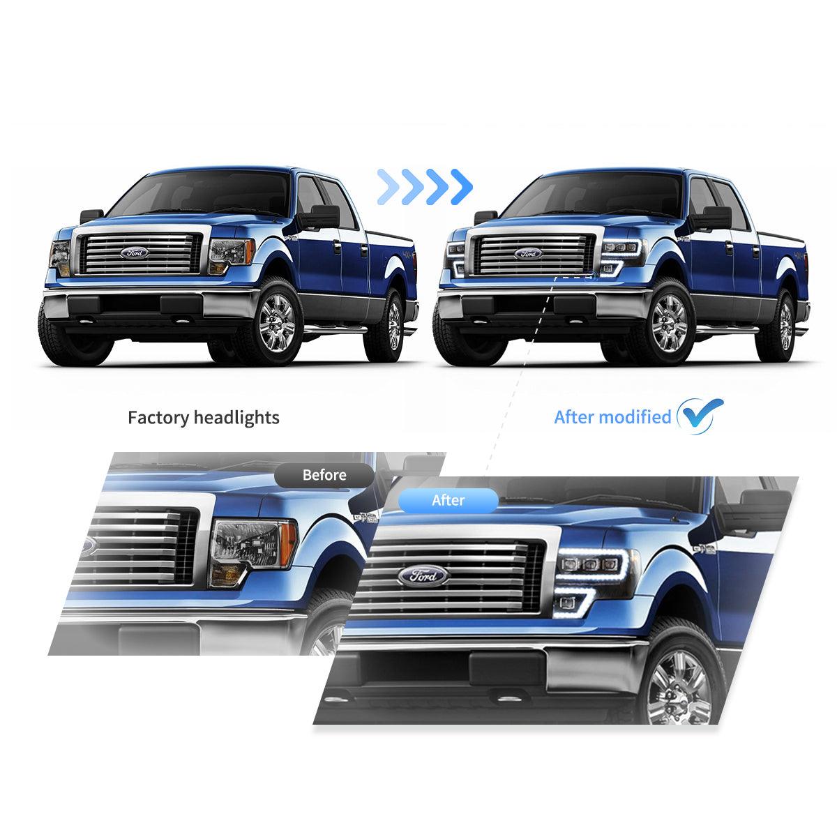 LED Headlight Assembly Matrix Projector Black For 2009-2014 Ford F150 12th Gen