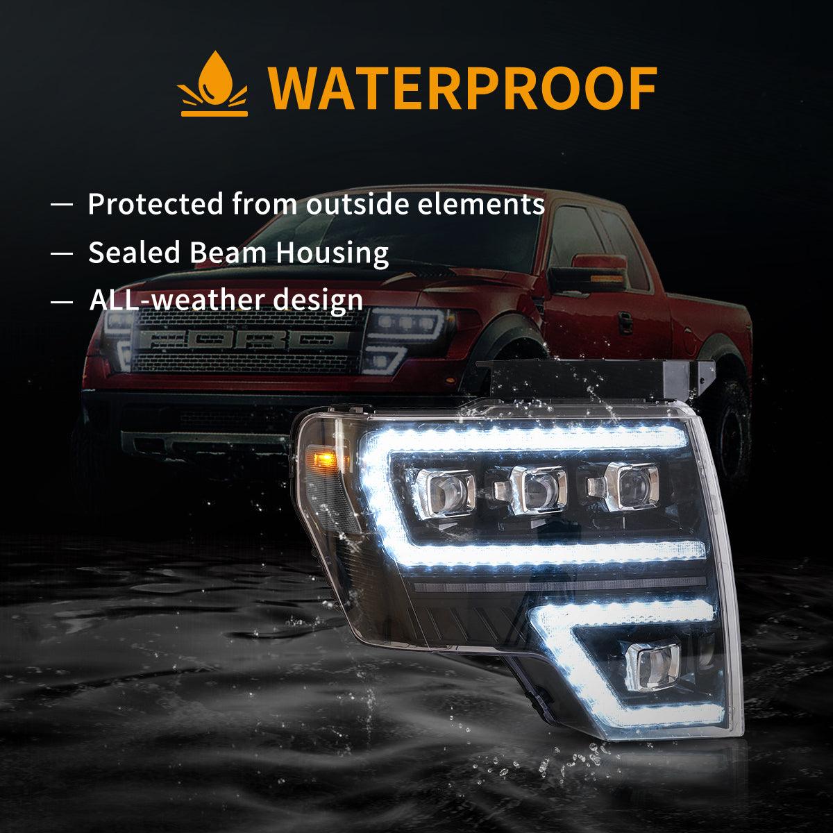 LED Headlight Assembly Matrix Projector Black For 2009-2014 Ford F150 12th Gen
