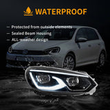 LED Headlight Assembly Dual Beam Projector Black For 2008-2014 Volkswagen Golf 6th Gen (Mk6/A6 Typ 5K）