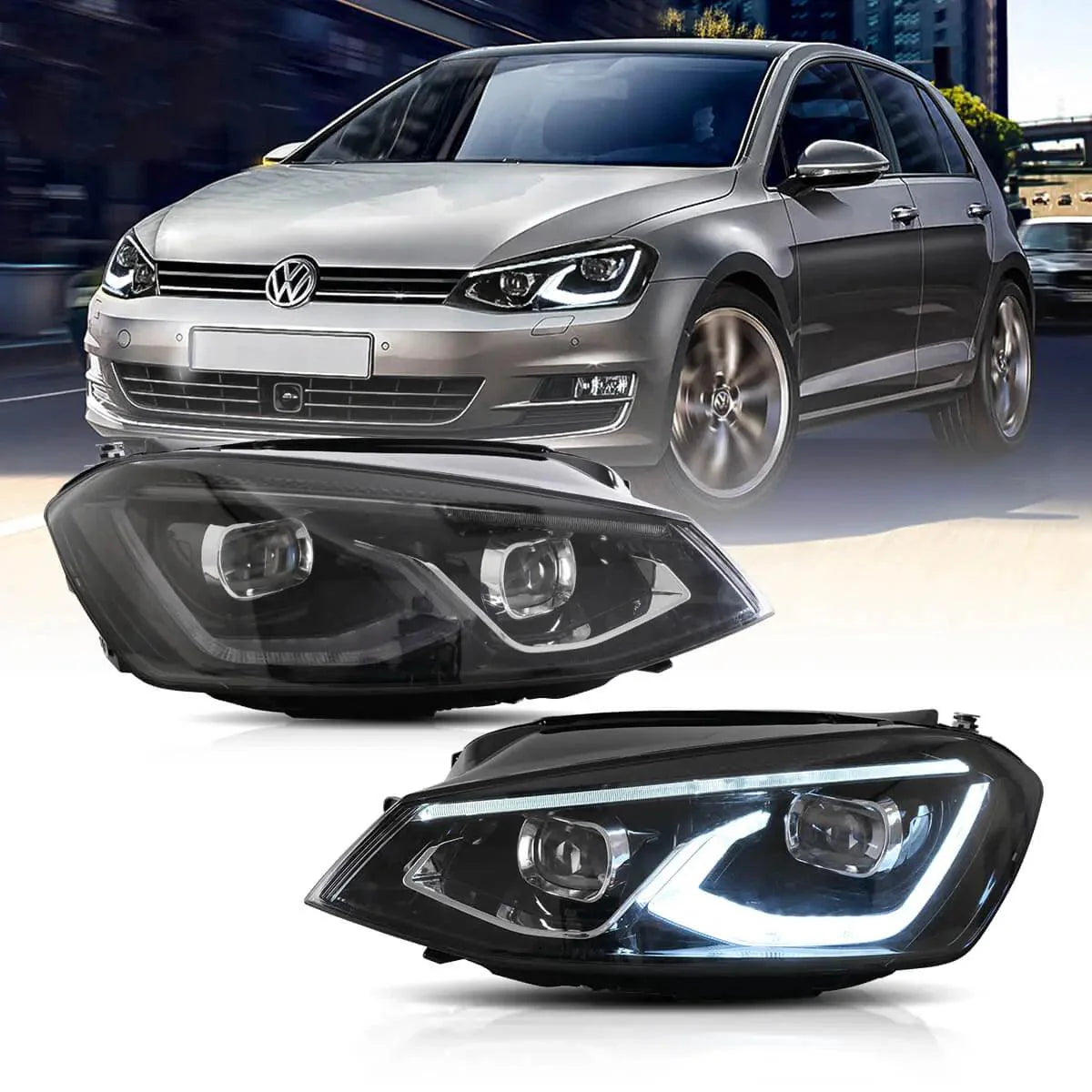 LED Headlight Assembly HID Dual Beam Projector Black For 2014-2017 Volkswagen Golf 7th Gen (Mk7, Typ 5G) Hatchback