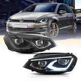 LED Headlight Assembly HID Dual Beam Projector Black For 2014-2017 Volkswagen Golf 7th Gen (Mk7, Typ 5G) Hatchback