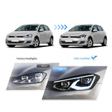 LED Headlight Assembly HID Dual Beam Projector Black For 2014-2017 Volkswagen Golf 7th Gen (Mk7, Typ 5G) Hatchback
