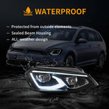 LED Headlight Assembly HID Dual Beam Projector Black For 2014-2017 Volkswagen Golf 7th Gen (Mk7, Typ 5G) Hatchback