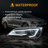 LED Headlight Assembly Dual Beam Projector Black For 2010-2018 Volkswagen Jetta