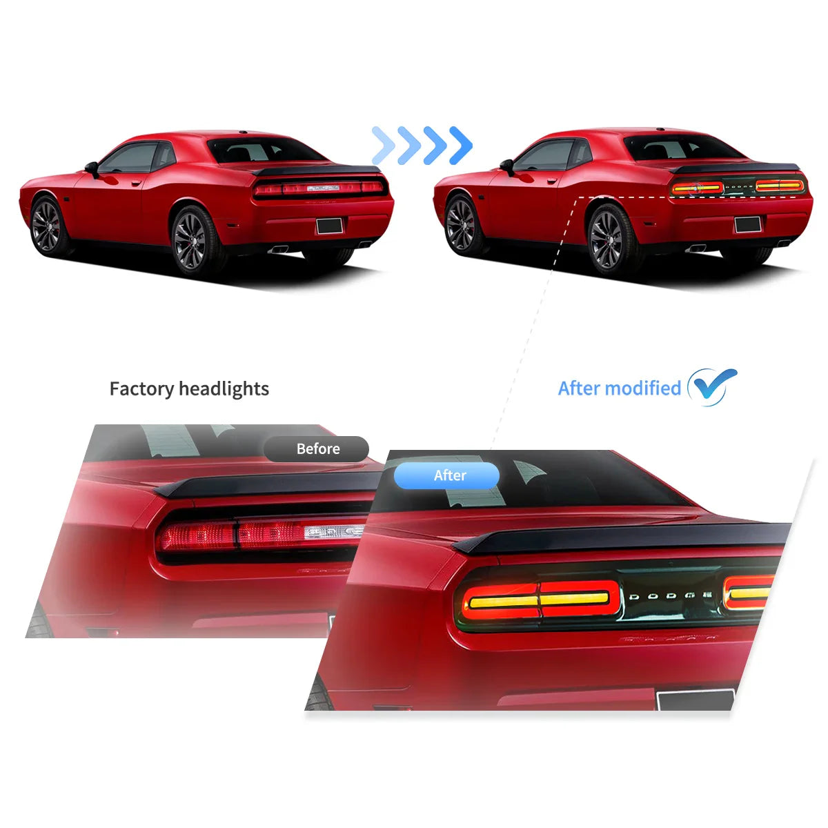 LED Tail Lights Assembly With Sequential Turn Signal For 2008-2014 Dodge Challenger 3th Gen(LC) Pre-Facelift