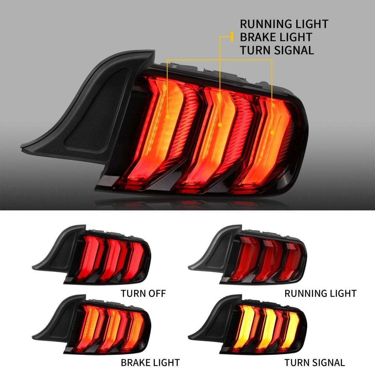 LED Tail Lights Assembly With 5 Modes Sequential Turn Signal For 2015-2023 Ford Mustang 6th Gen (S550)