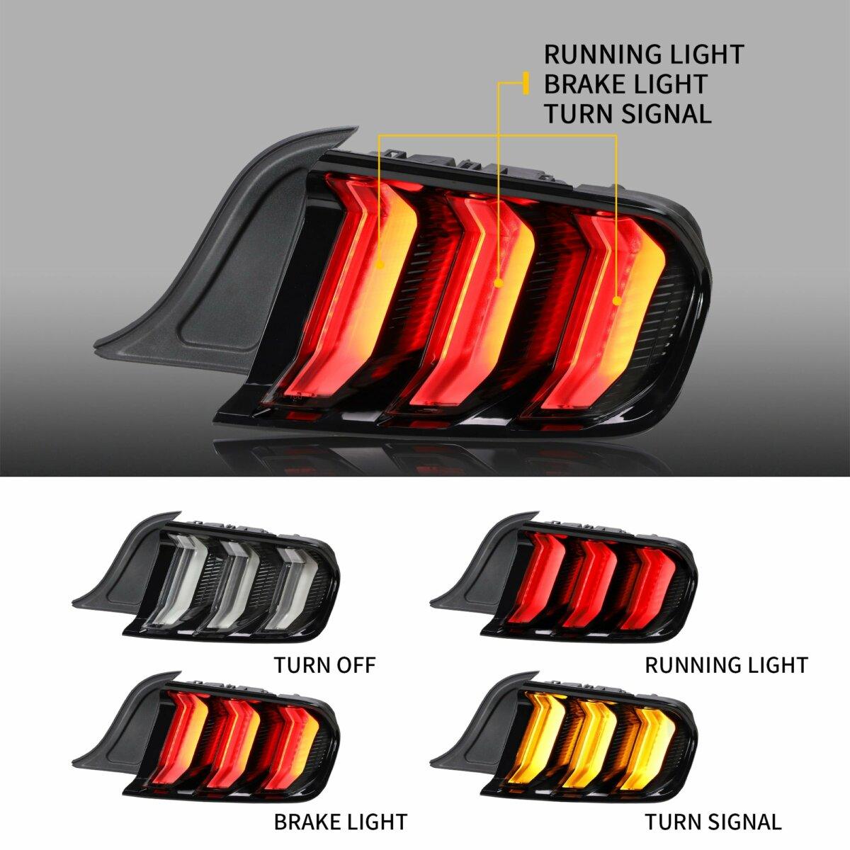 LED Tail Lights Assembly With 5 Modes Sequential Turn Signal For 2015-2023 Ford Mustang 6th Gen (S550)