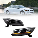 LED Headlight Assembly Projector Black For 2008-2012 Honda Accord 8th Gen Inspire US Type