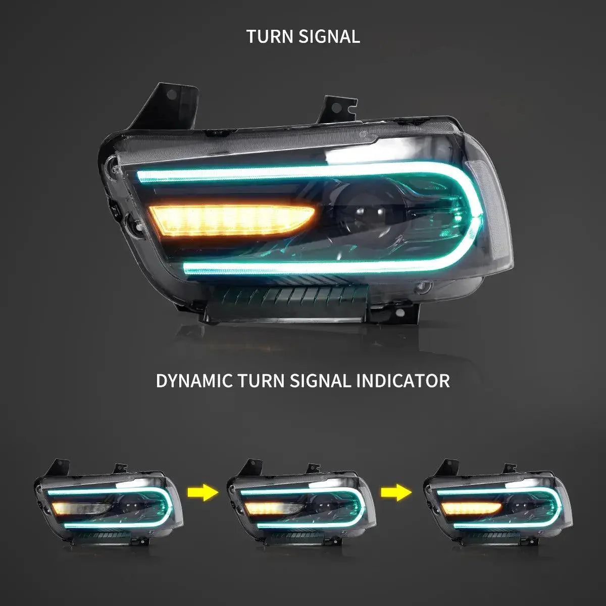 LED Headlight Assembly RGB Dual Beam Projector Black For 2011-2014 Dodge Charger(LD)