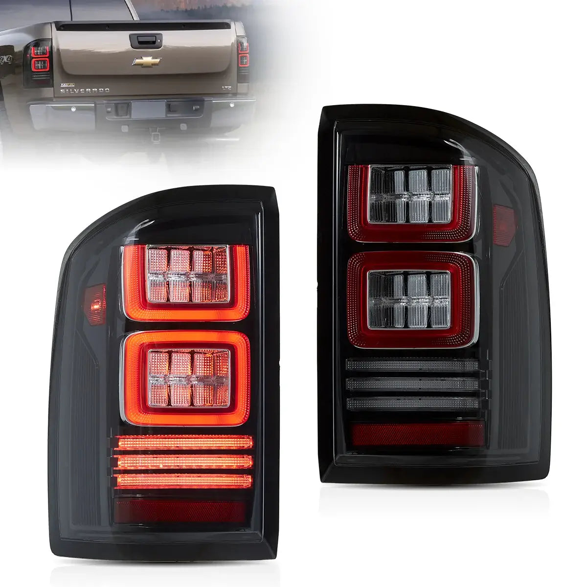 LED II Tail Lights Assembly With Red Turn Signal Clear For 2007-2013 Chevrolet Silverado 1500 2500HD 3500HD 2007-2010 GMC Sierra 1500 2500HD 3500HD