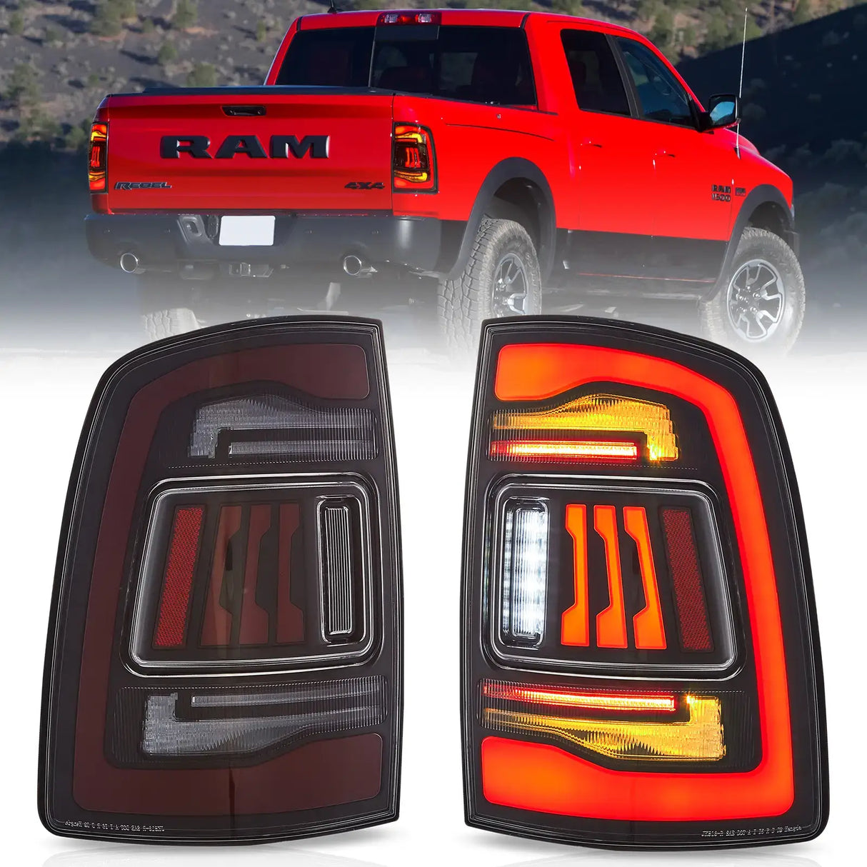 Upgrade LED Tail Lights Assembly With Amber Turn Signal For 2009-2018 Dodge Ram
