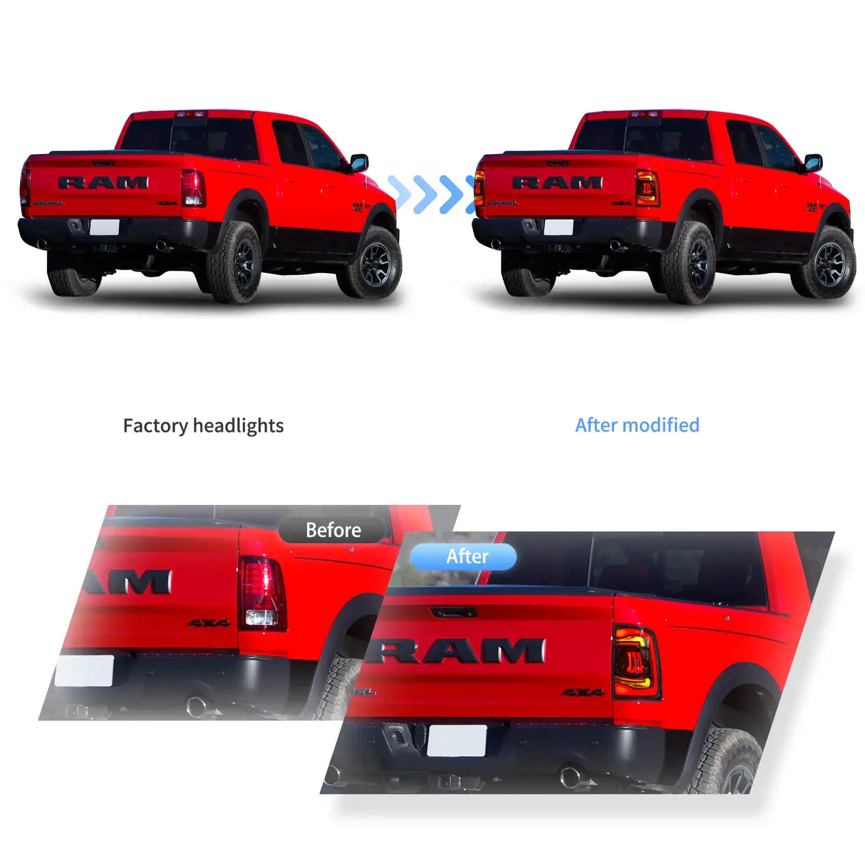Upgrade LED Tail Lights Assembly With Amber Turn Signal For 2009-2018 Dodge Ram
