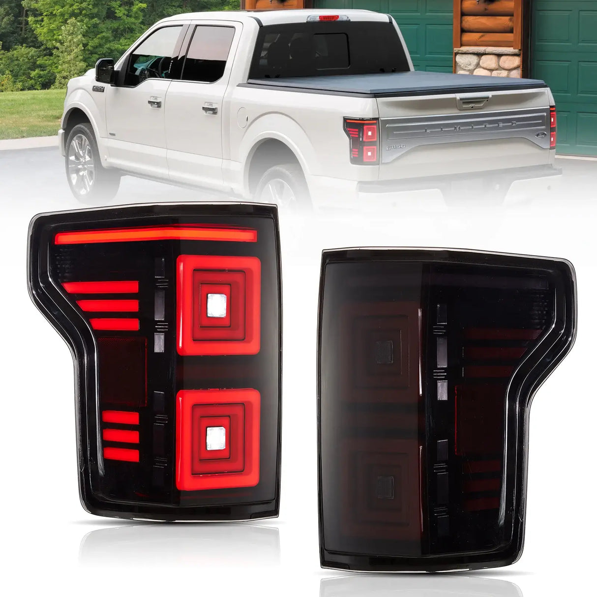 LED Ugprade Tail Lights Assembly With Red Sequential Turn Signal Smoked For 2015-2020 Ford F150 13th Gen (P552)