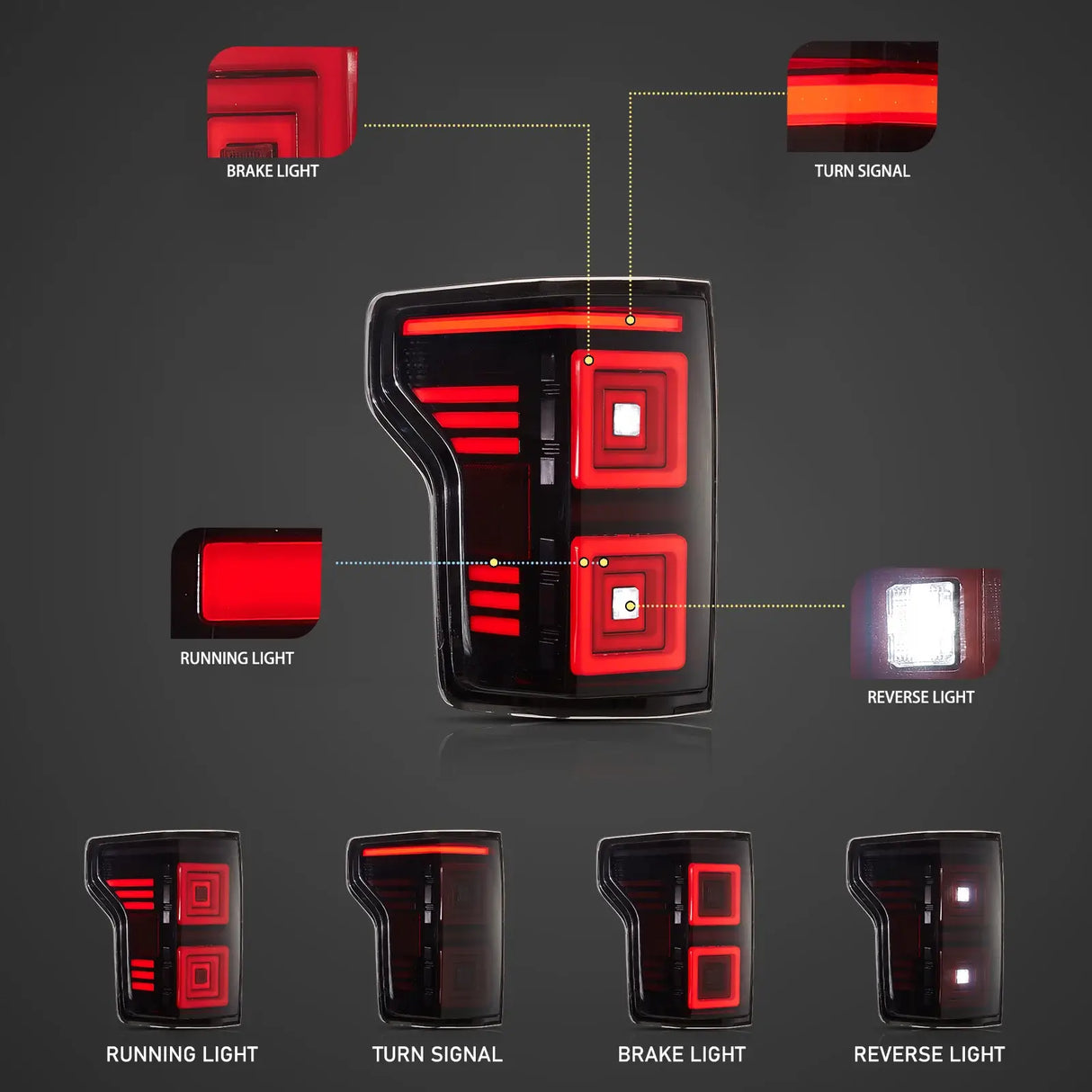 LED Ugprade Tail Lights Assembly With Red Sequential Turn Signal Smoked For 2015-2020 Ford F150 13th Gen (P552)