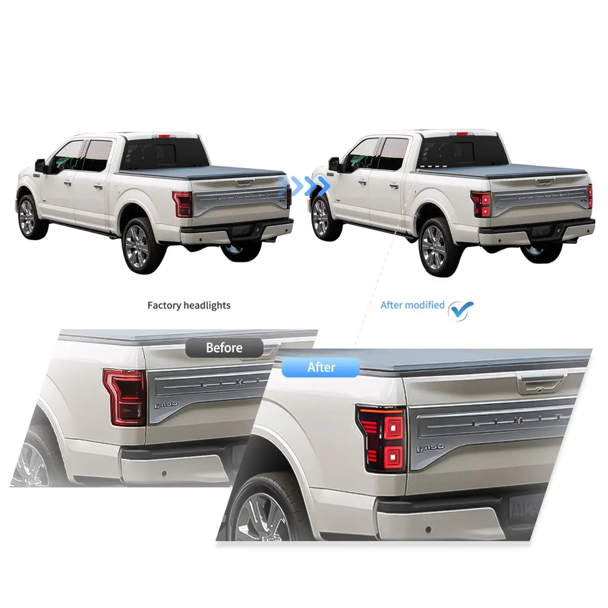 LED Ugprade Tail Lights Assembly With Red Sequential Turn Signal Smoked For 2015-2020 Ford F150 13th Gen (P552)