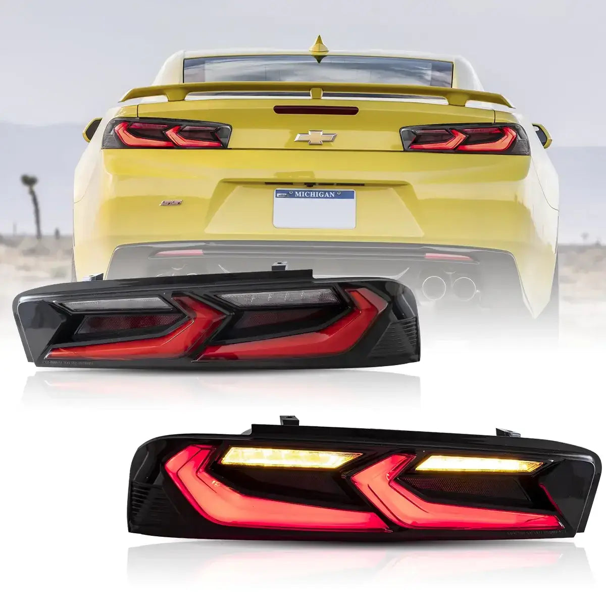 LED Tail Lights Assembly With Sequential Turn Signal With Reverse Lights For 2016-2018 Chevrolet Camaro (Fit For American Models)