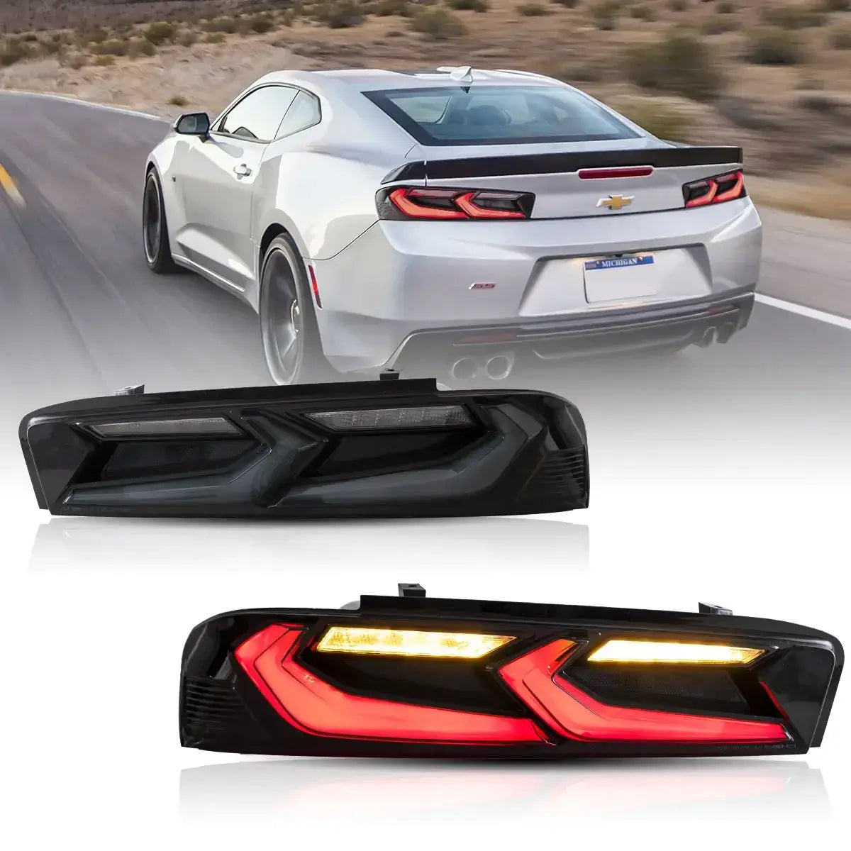 LED Tail Lights Assembly With Sequential Turn Signal With Reverse Lights For 2016-2018 Chevrolet Camaro (Fit For American Models)