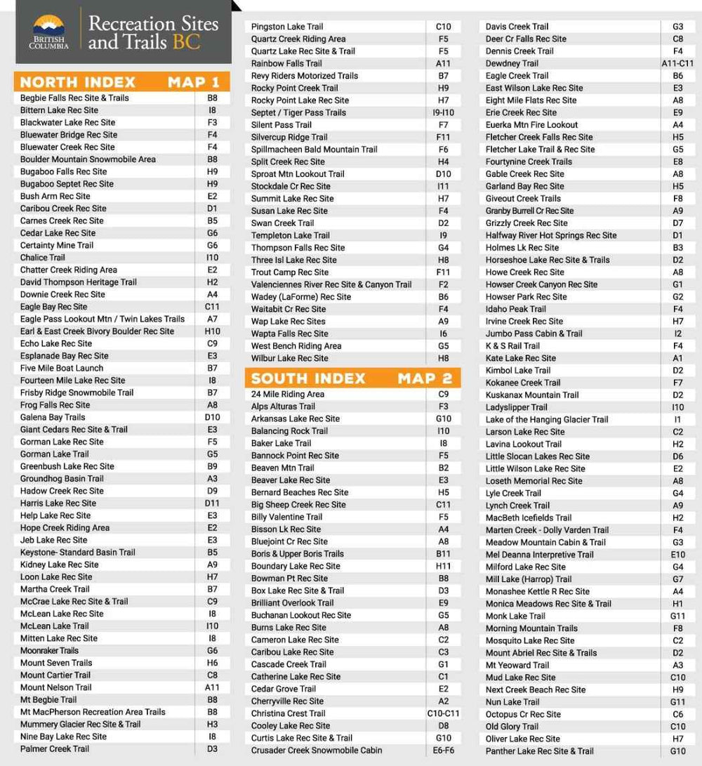 West Kootenay BC - Recreation Map