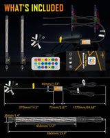 New 2.2FT LED RGB Whip Lights with Turn Signal & Brake Light, Bluetooth APP/ Remote Control
