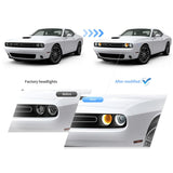 LED Headlight Assembly Dual Beam Projector Black For 2015-2023 Dodge Challenger 3th Gen Facelifted