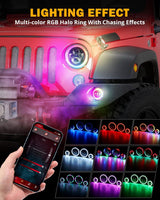 Upgraded RGB 7 Inch Headlights + 4 Inch Fog Lights Combo for Jeep Wrangler JK with APP Control