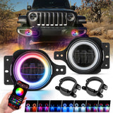 Upgraded 4 Inch LED Fog Lights with RGB Halo Ring & Turn Signal Light, Bluetooth Control for Jeep Wrangler JK/JL 2018-2024