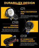 P4 Series | 4 Inch 90W 9000LM Round LED Driving Lights Flood White Pod Lights