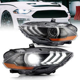 LED Headlight Assembly Dual Beam Projector Black For 2018-2024 Ford Mustang 6th Gen Facelifted
