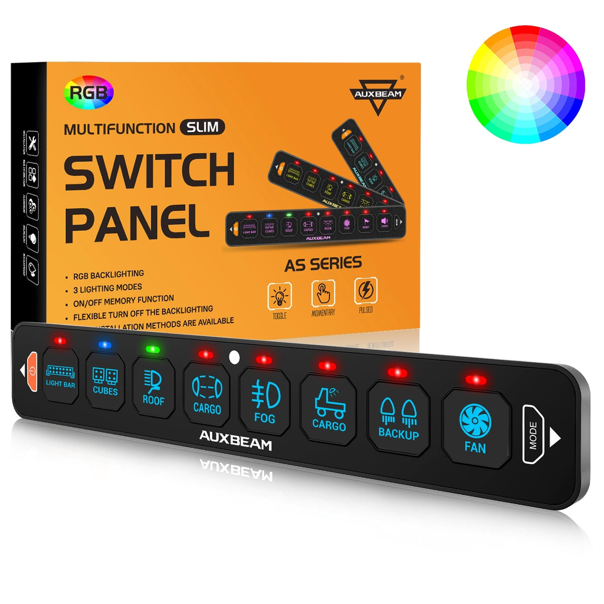 AS-R80 RGB Slim Switch Panel, Toggle/ Momentary/ Pulsed Mode Supported(One-Sided Outlet)