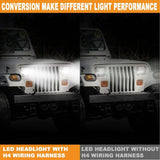 7x6 Inch LED Projector Headlights with Hi-Lo Beam & Halo Ring DRL + H4 LED Headlight Brightness Intensifier Wiring Harness