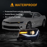 LED Headlight Assembly Dual Beam Projector Black For 2014-2015 Chevrolet Camaro
