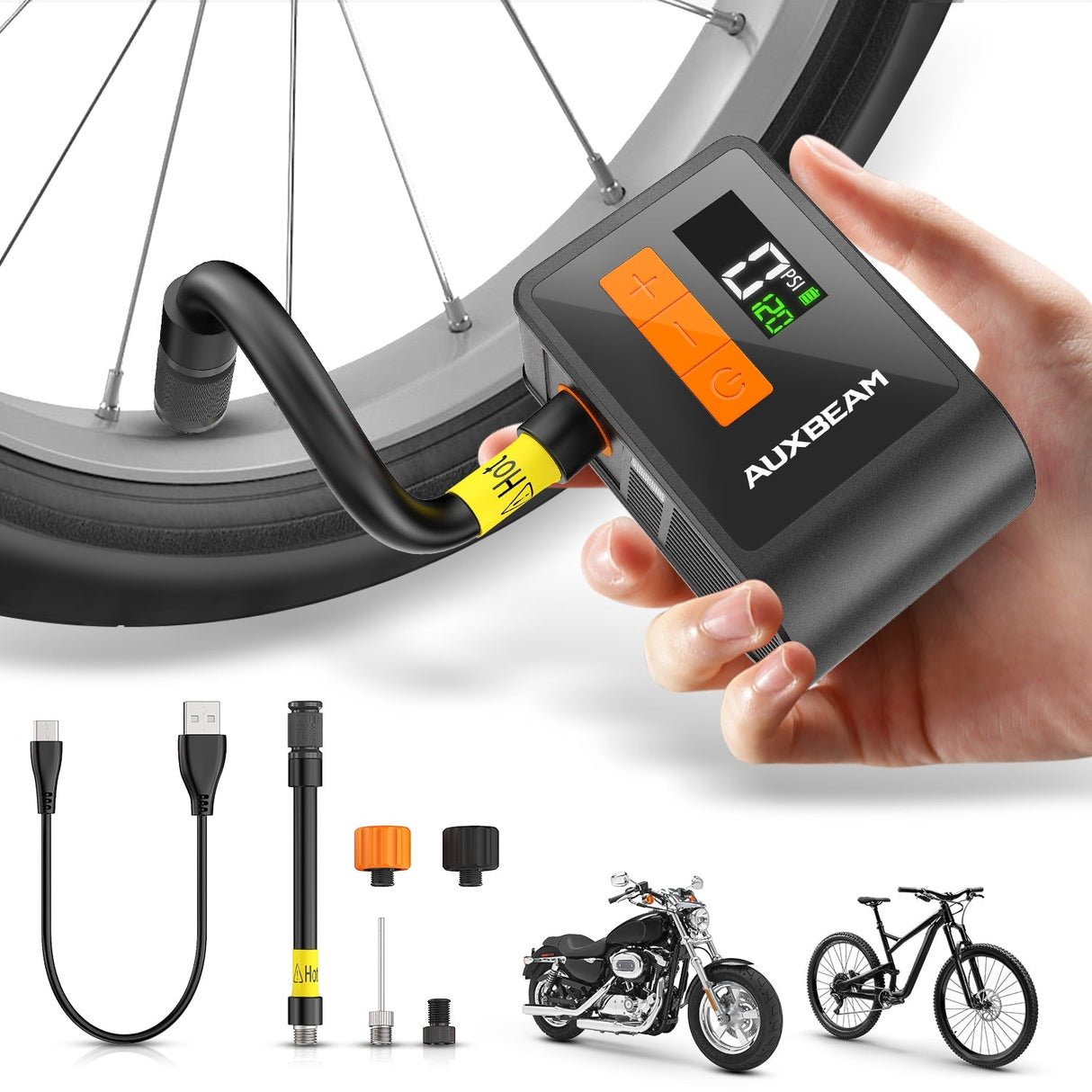 🆕BL03 Compact 120PSI Electric Bicycle Tire Pump with Presta and Schrader Valve for Road Bike, City, Mountain, and E-Bike