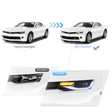 LED Headlight Assembly Dual Beam Projector Black For 2014-2015 Chevrolet Camaro