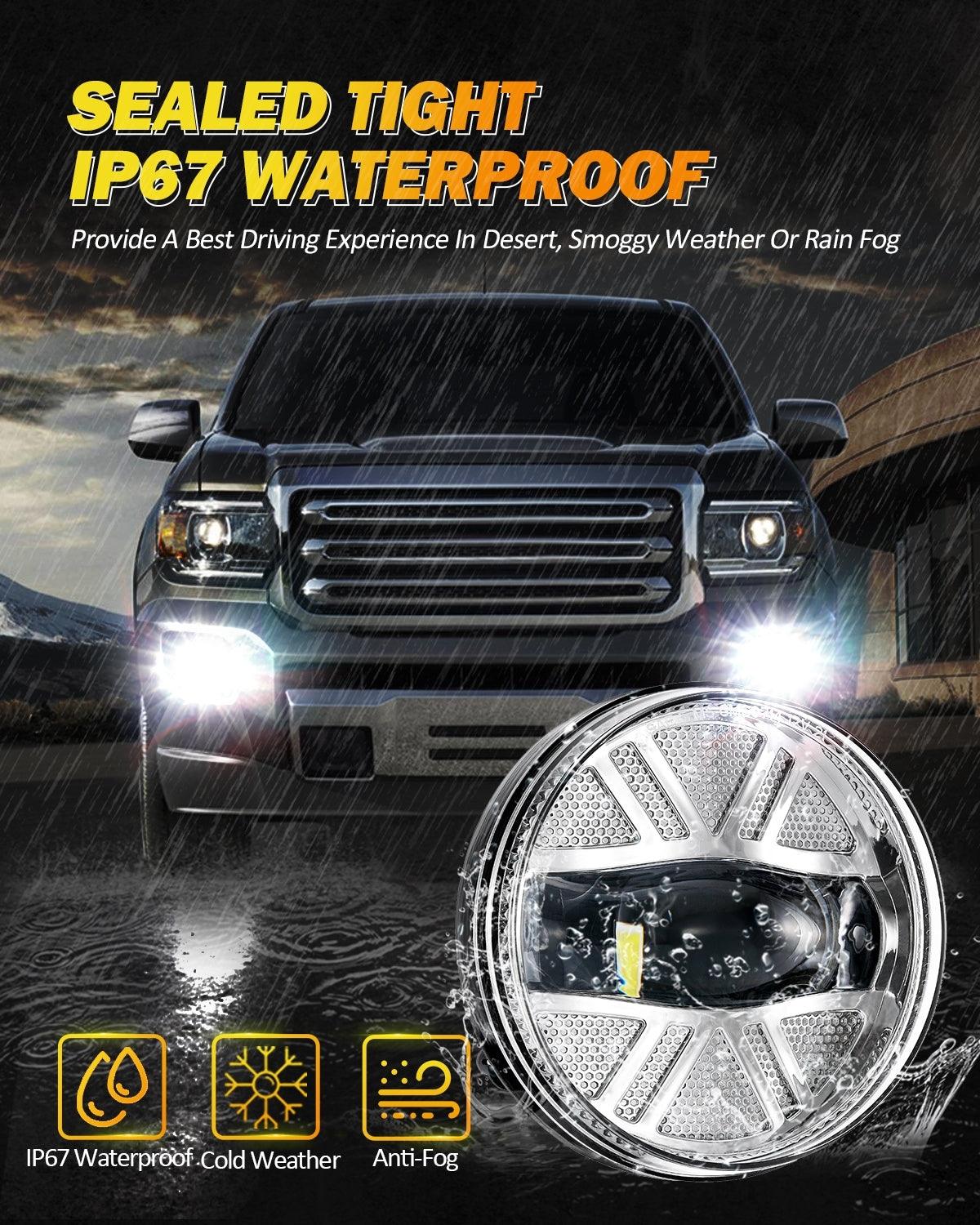 (2pcs/set) 48W LED Fog Lights DOT Approved For 2007-2013 GMC Sierra 1500 / 2007-2014 Sierra 2500HD 3500HD (Chrome)