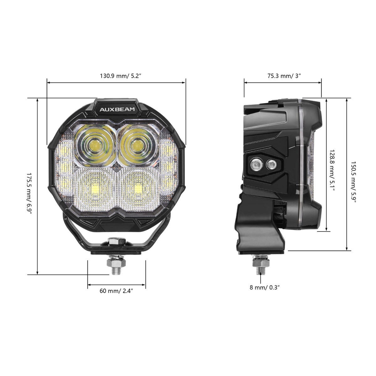 Auxbeam MASTER-T Series 5" Combo Beam Off-Road Lights Amber Backlight