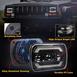 (2pcs/set) 7x6 Inch Sealed Beam LED Headlights with Hi-Lo Beam Yellow Turn Signal White DRL Lamps